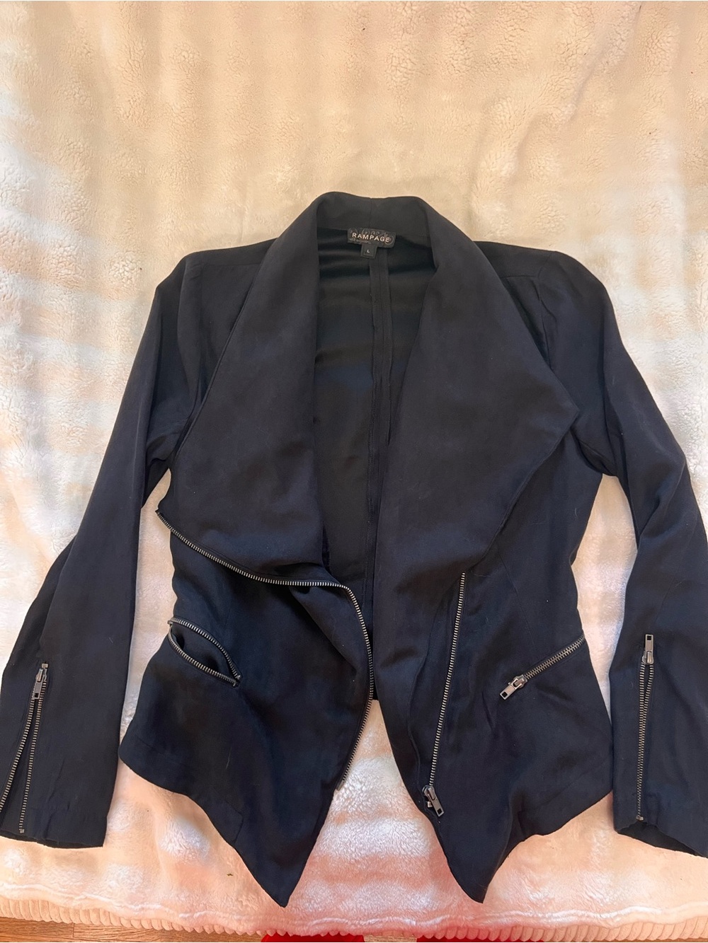 Rampage Black Draped Zip Moto Blazer